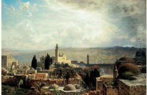 Vue De Jerusalem Oil Painting by Ernst Carl Eugen Koerner