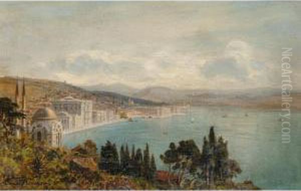 View Of The Dolmabahce Palace, Constantinople Oil Painting by Ernst Carl Eugen Koerner