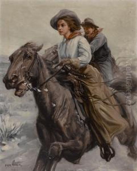 Riding The Range Oil Painting by William Henry Dethlef Koerner