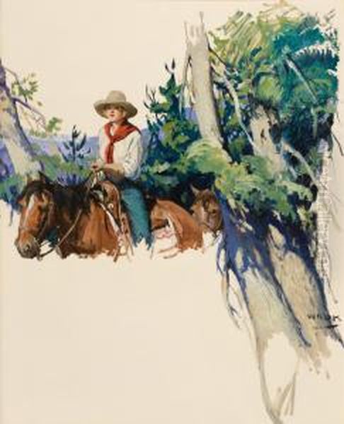 Story Illustration Of A Cowgirl Oil Painting by William Henry Dethlef Koerner