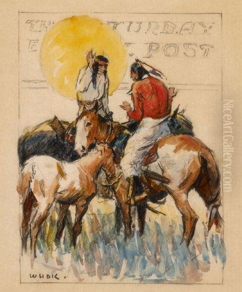 Two Bucks On Horses Oil Painting by William Henry Dethlef Koerner