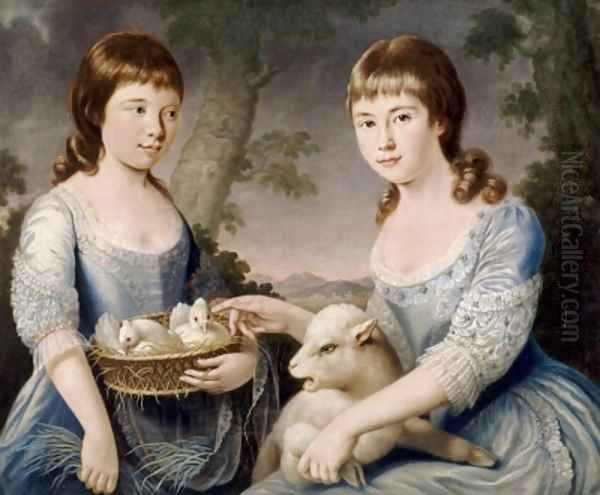 Double portrait of Elizabeth and Mary Chichester Oil Painting by Sir George Chalmers