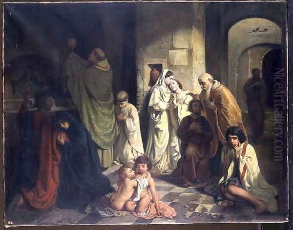 The Kiss of Peace in the Catacombs Oil Painting by Charles Louis Fredy de Coubertin