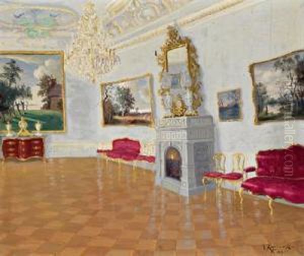 Baroque Castle Or Palace Interior Oil Painting by Jakob Koganowsky