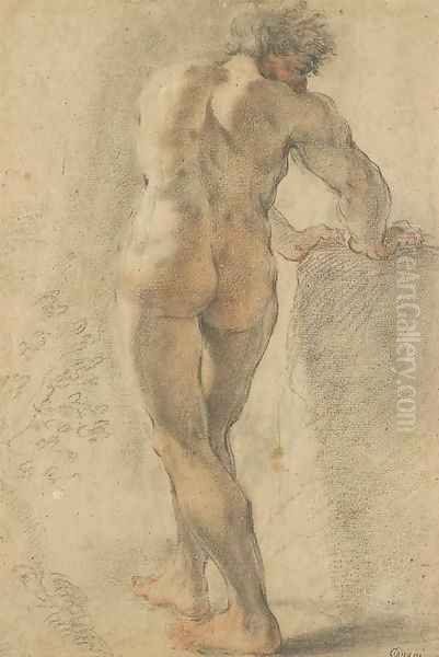 A standing nude, seen from behind, leaning on a block Oil Painting by Domenico Maria Canuti