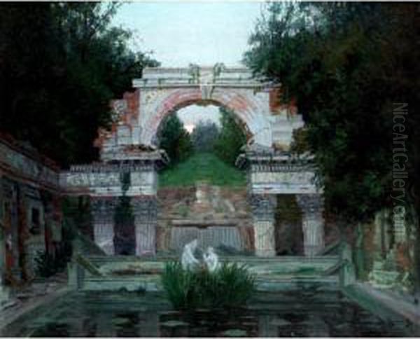 The Roman Ruin In Schonbrunn, Vienna Oil Painting by Jakob Koganowsky