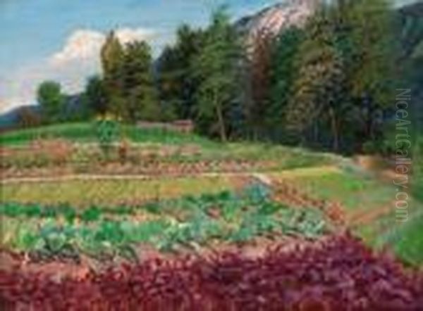 An Alpine Vegetable Garden Oil Painting by Jakob Koganowsky