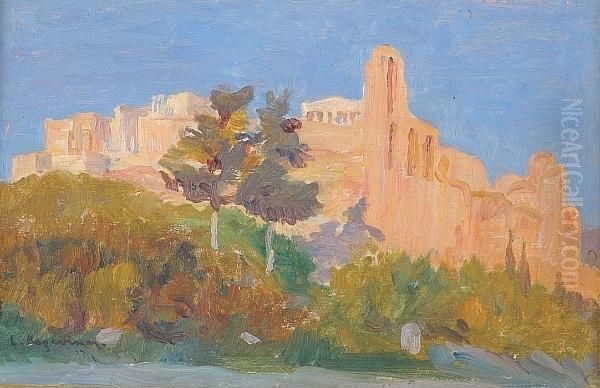 View Of The Acropolis Oil Painting by Lykourgos Lic Kogevinas /