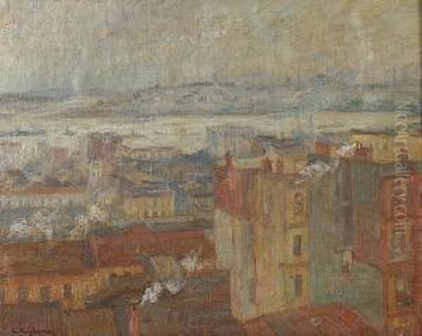 View Of Constantinople From Peran Oil Painting by Lykourgos Lic Kogevinas /