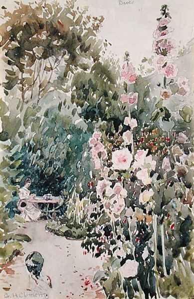 Tea in the Hollyhock Garden, Dives, c.1890 Oil Painting by George Henry Clements