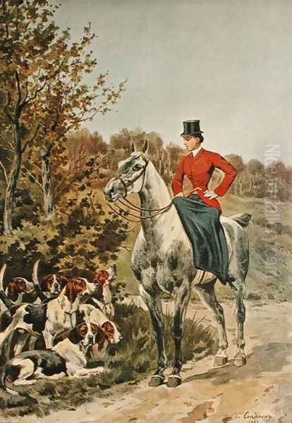 Horsewoman with Hounds, from Paris-Noel 1892-93 Oil Painting by Charles Fernand de Condamy