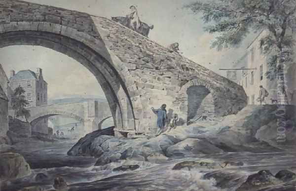 View of the Bridges at Hawick Oil Painting by Charles, I Catton