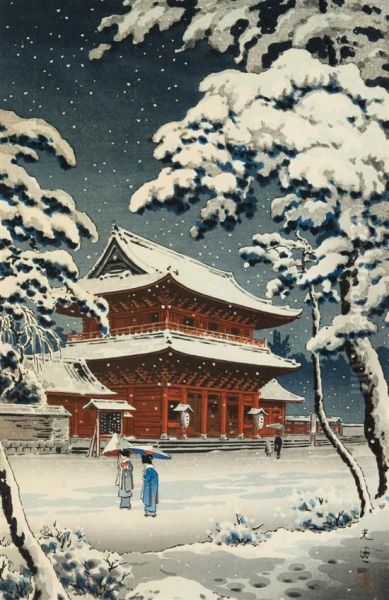 Zozoji Temple In Snow. Oil Painting by Tsuchiya Koitsu