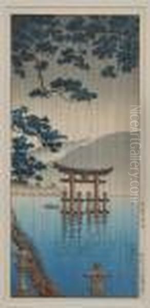 Miyajima Shrine In Rain Oil Painting by Tsuchiya Koitsu