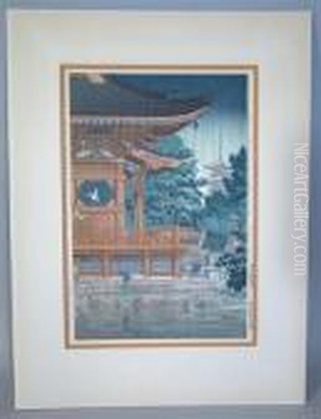 Rain At Asakusa Kannon Temple Oil Painting by Tsuchiya Koitsu