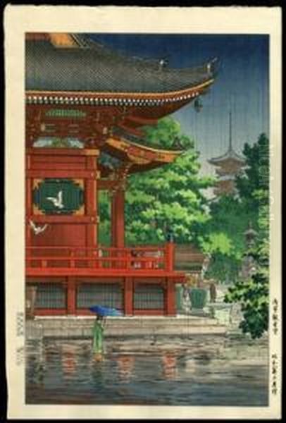 Asakusa Kannondo Temple Oil Painting by Tsuchiya Koitsu