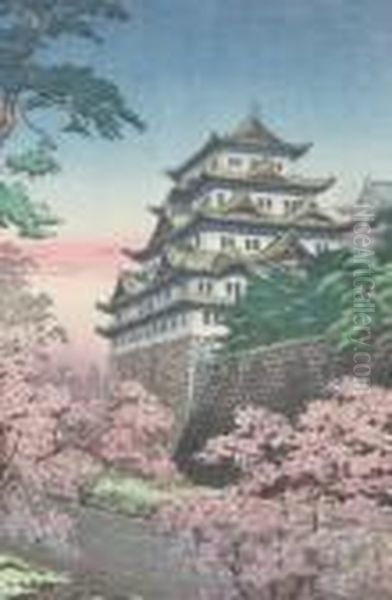 Nagoya Castle In Spring Oil Painting by Tsuchiya Koitsu