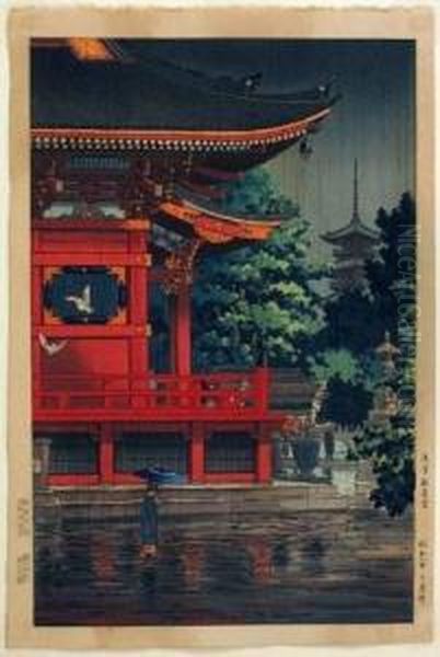 Rain At Kannon Temple, Asakusa Oil Painting by Tsuchiya Koitsu