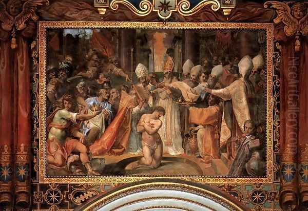 Pope Sylvester Baptizes Constantine Oil Painting by Nicolo Circignani (Pomarancio)