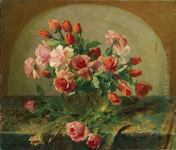 Compositie Met Rozen Oil Painting by Henri Kokken