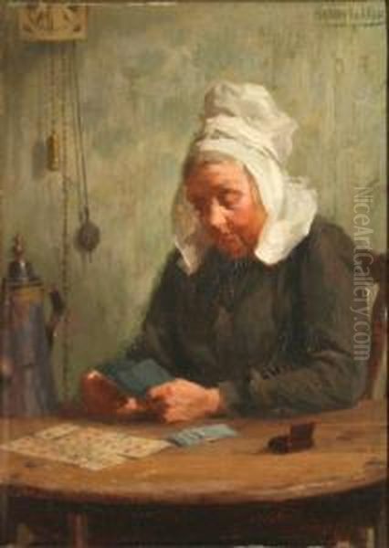 Breton Card Player Oil Painting by Henri Kokken