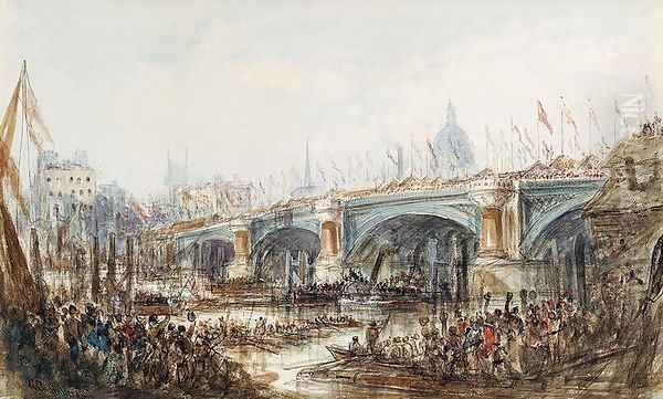 View of the Opening of the New Blackfriars Bridge by Queen Victoria (1819-1901) 6th November 1869 Oil Painting by George, the Younger Chambers