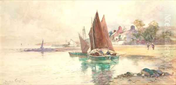 Fishing boats off the coast Oil Painting by Joseph Hughes Clayton