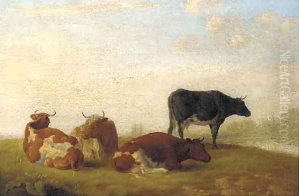 Cattle in a watermeadow Oil Painting by Thomas George Cooper