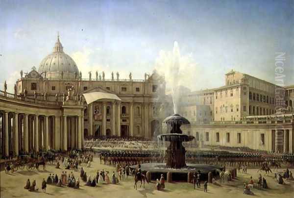 The Piazza San Pietro in Rome at the time of a Papal Blessing, 1850 Oil Painting by Grigori Grigorevich Chernetsov