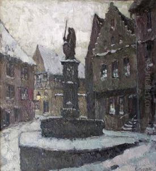 Winterlicher Marktplatz Mit Brunnen Oil Painting by Ernst Kolbe