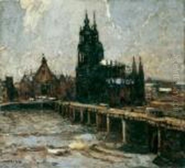 Blick Auf Dresden Mit Der Hofkirche Und Der Augustusbrucke Oil Painting by Ernst Kolbe