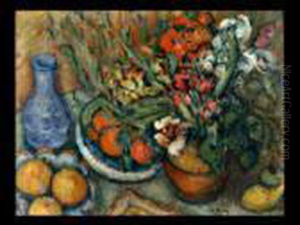 Stilleben Mit Fruchten Und Blumen Oil Painting by Anton Kolig