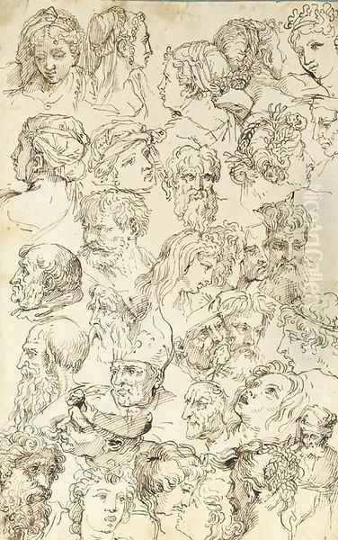 Studies of heads, after Raphael Oil Painting by Michel des Gobelins Corneille