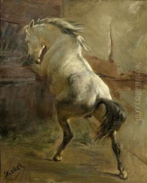 Horse At The Trough Oil Painting by Rudolf Koller