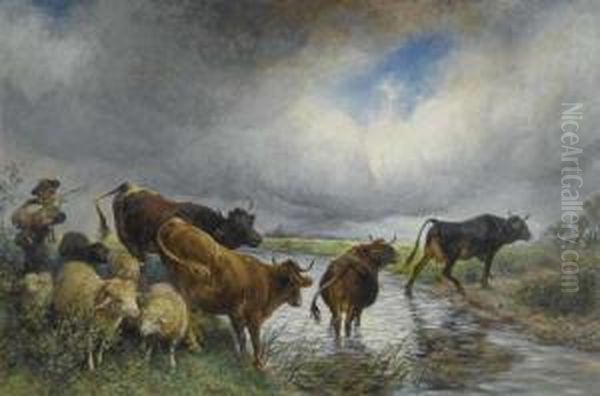 Herd Crossing At Ford. Oil Painting by Rudolf Koller