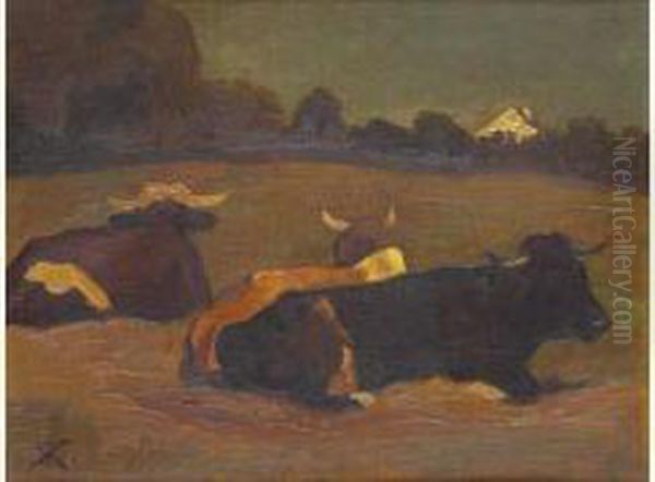 Au Paturage Oil Painting by Rudolf Koller