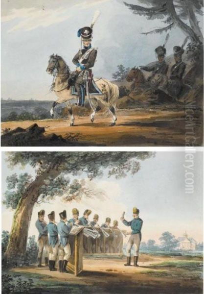 A Pair Of Military Scenes Oil Painting by Carl Ivanovitch Kollmann