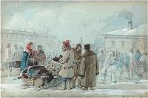 A Set Of Eight Watercolours Of Russian Genre Scenes Oil Painting by Carl Ivanovitch Kollmann