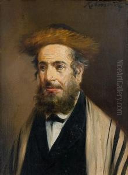 Portrait Of A Rabbi Oil Painting by Lajos Kolozsvary