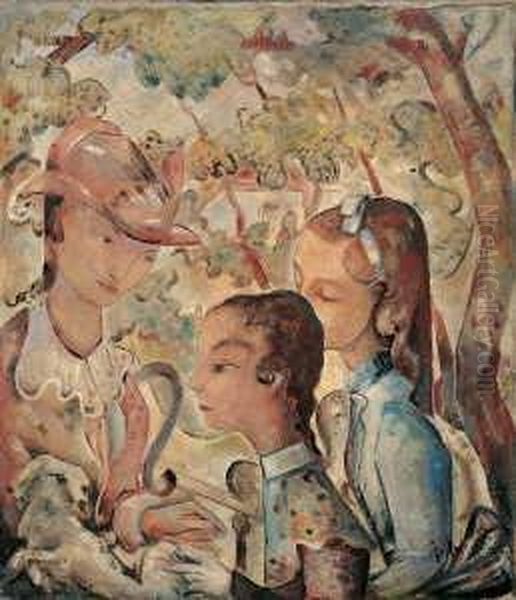 Frauen Im Garten Oil Painting by Joseph Kolschbach