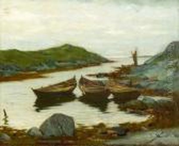 Robater I En Bukt 1886 1886 Oil Painting by Fredrik Kolsto