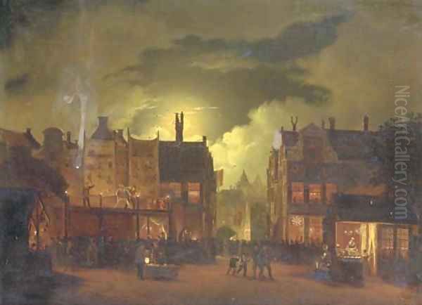 A street-fair by moonlight Oil Painting by Hendrik Gerrit ten Cate