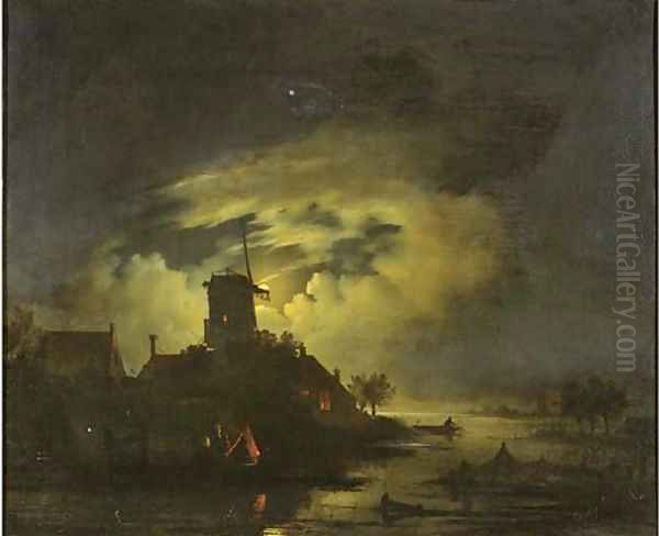 Fishing by night Oil Painting by Hendrik Gerrit ten Cate