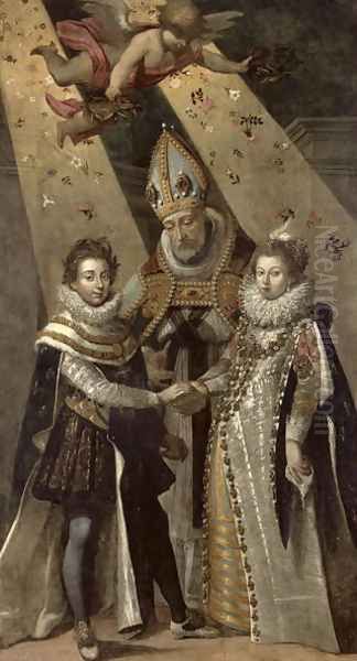 The Marriage of Louis XIII (1601-63) King of France and Navarre and Anne of Austria (1601-66) Infanta of Spain, in 1615 Oil Painting by Jean Chalette