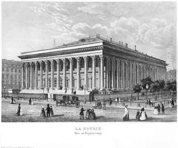 The Bourse and the Commercial Court, Paris, after a daguerreotype, c.1840 Oil Painting by Claude Hilaire Alphonse Chamouin