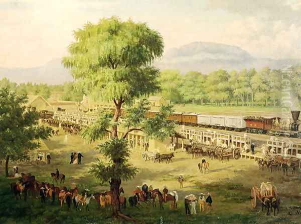 Railway in the Valley of Mexico, 1869 Oil Painting by Luiz Coto