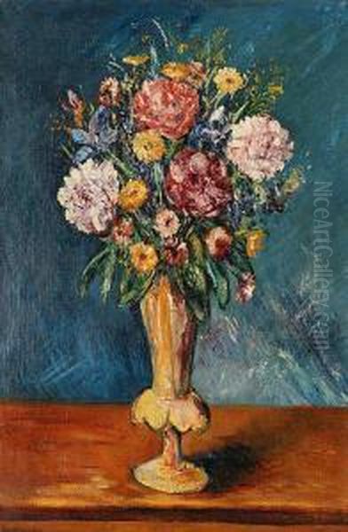 A Bouquet In A Vase Oil Painting by Oldoich Konieek