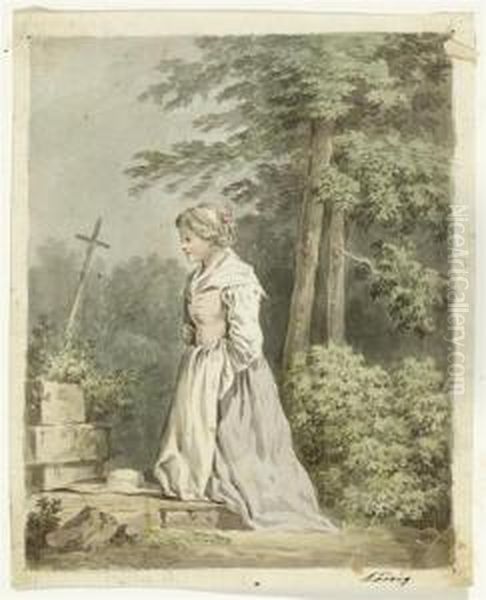 A Young Girl
Kneeling At A Wayside Cross Oil Painting by Franz Niklaus Konig