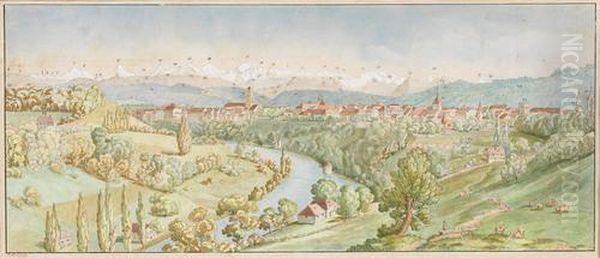 Blick Auf Bern Von Der Enge Aus Gegen Die Alpenkette Oil Painting by Franz Niklaus Konig