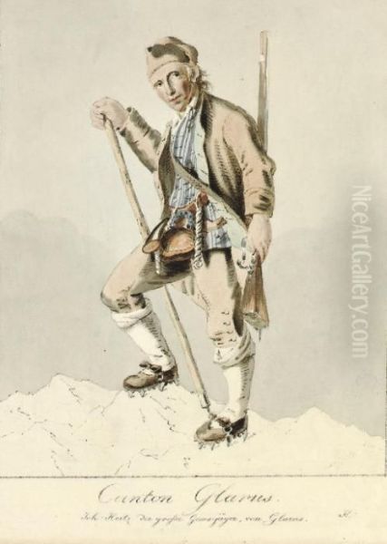 Canton Glarus. Joh: Heitz Der Grosse Gems=jager, Von Glarus Oil Painting by Franz Niklaus Konig